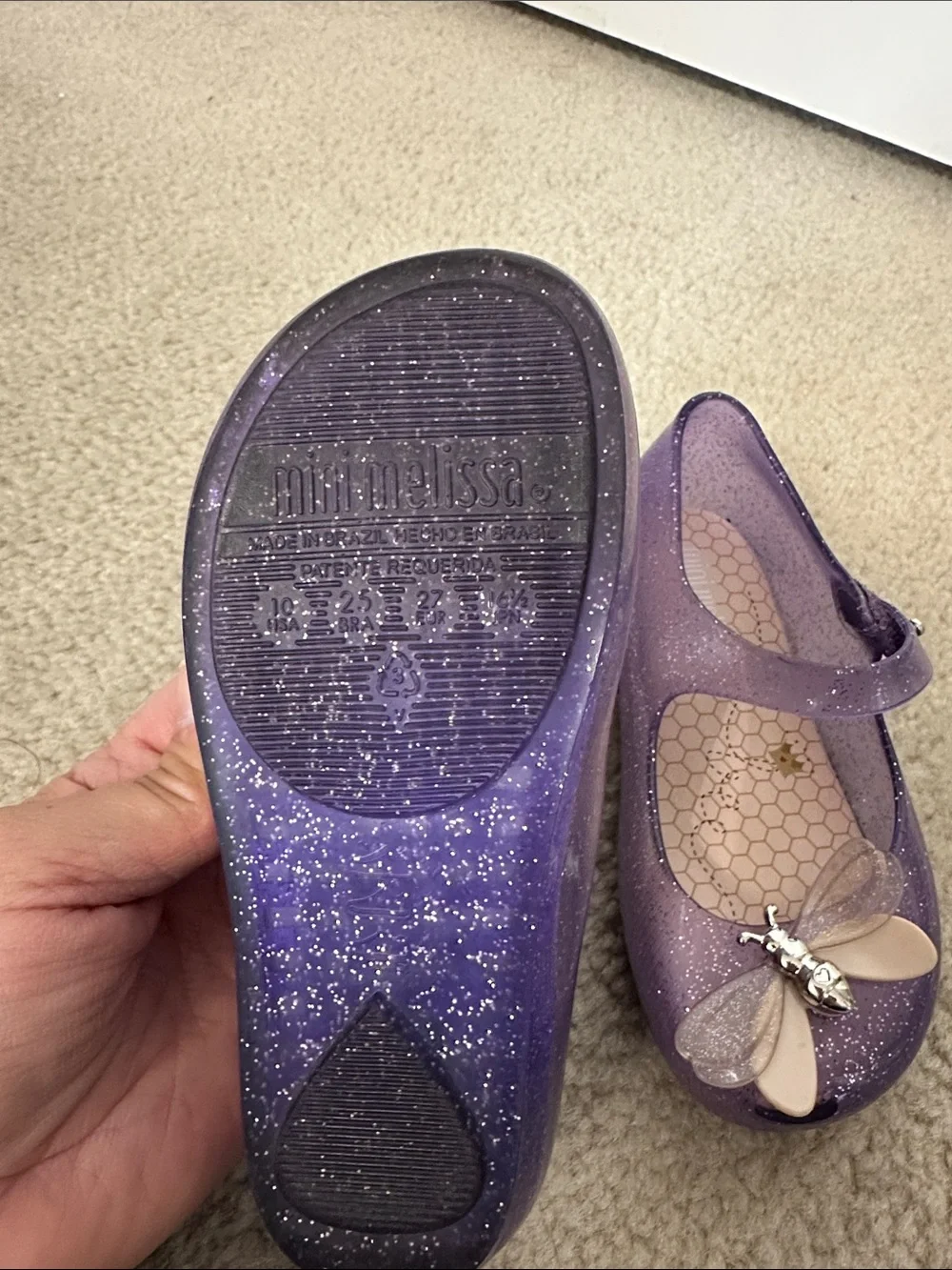 Mini Melissa Glitter Purple Jelly Mary Janes with Bee Charms